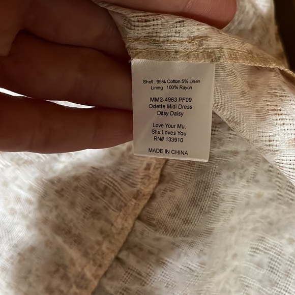 NWT Show Me Your Mumu Odette Midi Dress Ditsy Daisy Beige Linen Blend size XL - Picture 11 of 16